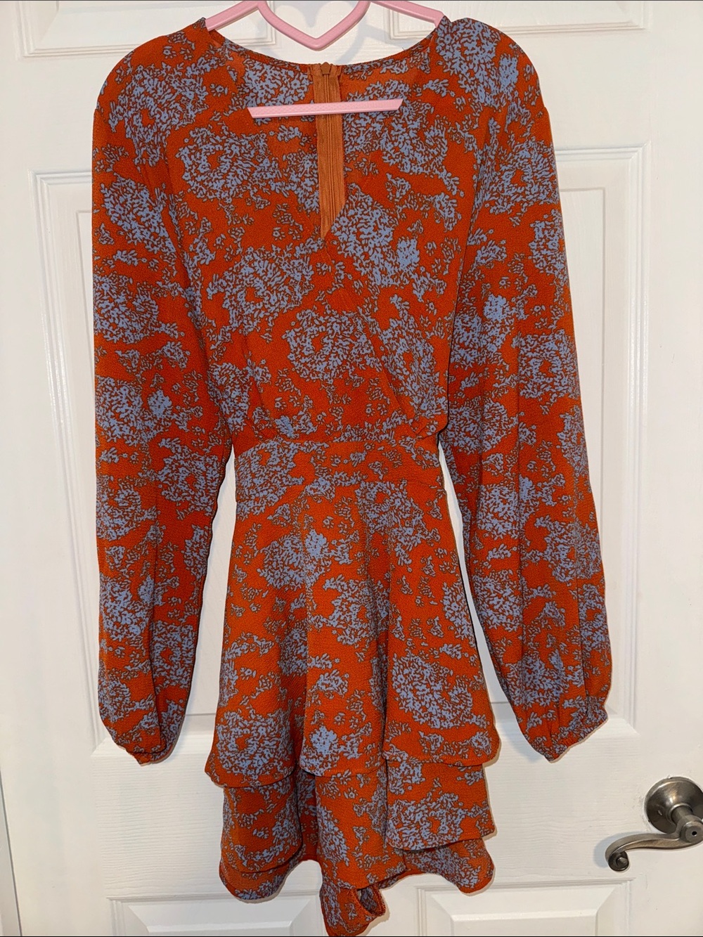 Rust Floral Surplice Romper with Tie Waist